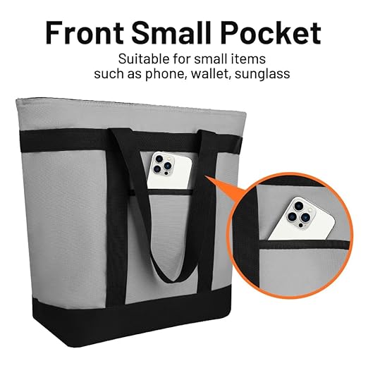 CIVJET Insulated Reusable Tote Bag for Grocery Shopping for Women/Men, Pizza/Food Delivery Bag to Keep Food Cold/Hot for Uber Eats/Doordash/Grubub, Cooler Bags for Travel/Beach/Picnic, Cooler Bag,Grey