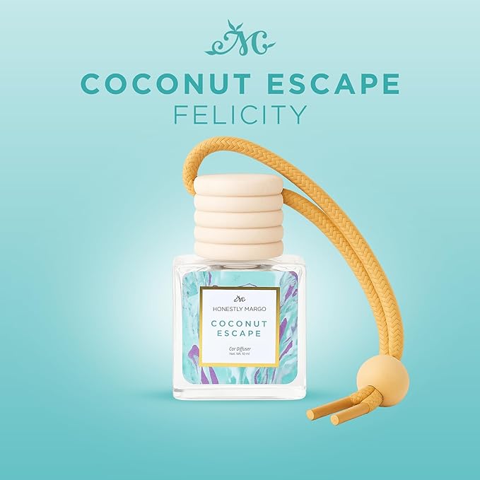 Honestly Margo Coconut Escape Car Diffuser Air Freshener (0.34 Fl Oz, Pack of 1) – Stylish Scent Diffuser with Perfume – Must-Have Essentials for Women, Car Fresheners Long Lasting for a Fresh Drive