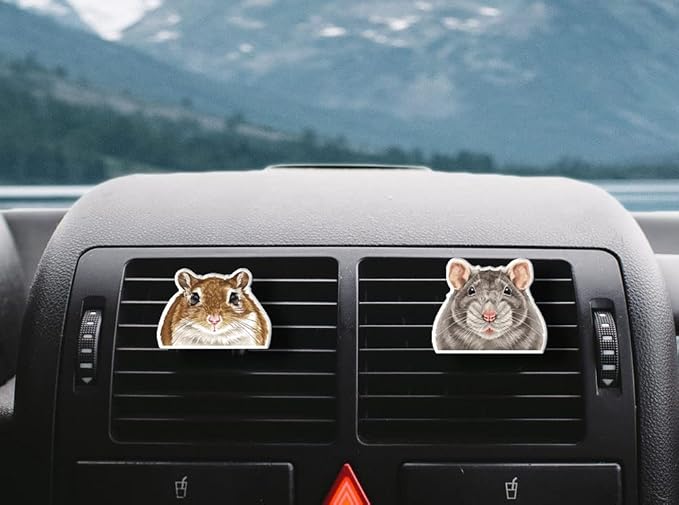 WIRESTER Set of 2 Fresh Scented Car Air Freshener Vent Clip, Decorative Accessories, Interior Decoration for Cars, Owl, Bird, Chicken, Guinea Pig, Rabbit, Dog, Cat