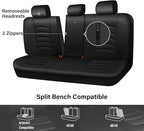 CAR PASS Leather Back Seat Cover, Universal Waterproof Bench Rear Seat Cover Zipper Split Rear Bench Protector Fit 95% Automotive Interior Covers for Cars Sedans SUVs (Rear,All Black)