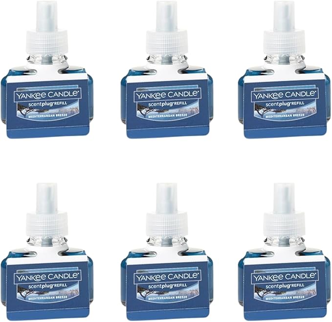 Yankee Candle ScentPlug Refill, Mediterranean Breeze, Home Fragrance Plugin Oil with Salt Air and Soft Citrus Notes, Odor Neutralizing Wall Air Freshener, 0.625 Ounce (Pack of 6)