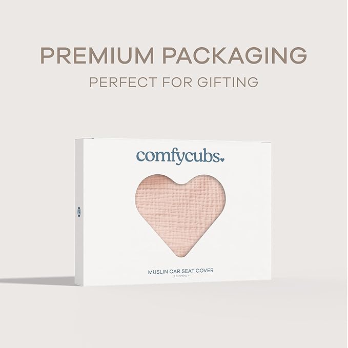 Comfy Cubs Baby Car Seat Cover - Soft, Breathable Bamboo Rayon and Muslin Cotton Blend - Lightweight Canopy for Sun, Bug, and Comfort Protection - Large Size Infant Seat Cover in Blush Design