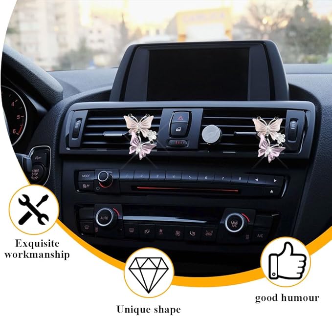 2PCS Car Air Fresheners Vent Clips, Butterfly Car Accessories, Sparkly Bling Dual Butterfly Auto Air Vent Clips, Automotive Cute Air Conditioning Outlet Decoration Universal for Women Girl