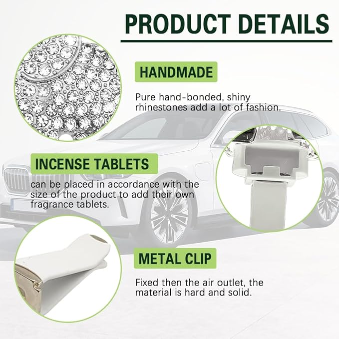 2PCS Car Air Vent Clip, Car Vent Accessories, Crystal Elephant Car Air Fresheners Vent Clips, Rhinestone Air Conditioning Outlet Clip Interior Decoration Universal for Women and Girls (Silver)