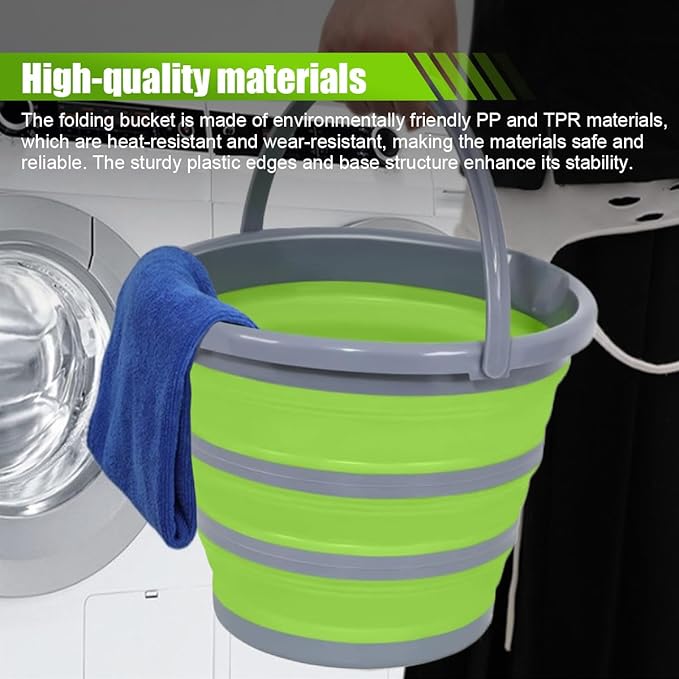 Collapsible Bucket with 3-in-1 Car Wash Mitt, Multiuse 10L Portable Plastic Bucket with Handle, Coral Velvet & Chenille Wash Mitt, Car Cleaning Kit for Vehicle, Household