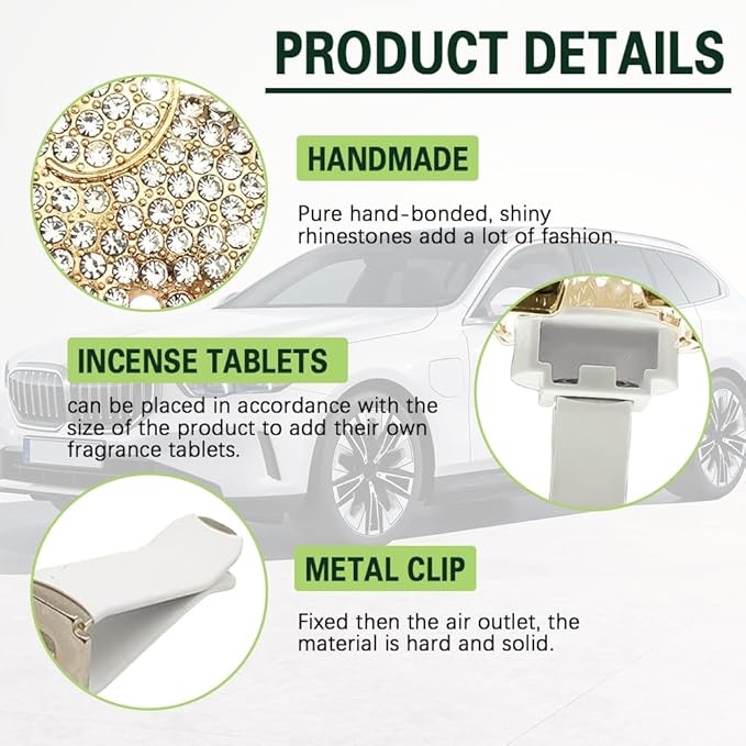 2PCS Car Air Vent Clip, Car Vent Accessories, Crystal Elephant Car Air Fresheners Vent Clips, Rhinestone Air Conditioning Outlet Clip Interior Decoration Universal for Women and Girls (Gold)