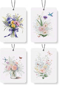 Watercolor Floral Car Air Freshener 4 Pcs, Botanical Bouquet Hanging Air Freshener for for Cars Closet Drawer Books,Gifts for Flower Lovers, Decor for Car Accessories Mirror Decor for women.
