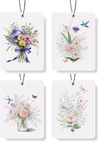 Watercolor Floral Car Air Freshener 4 Pcs, Botanical Bouquet Hanging Air Freshener for for Cars Closet Drawer Books,Gifts for Flower Lovers, Decor for Car Accessories Mirror Decor for women.