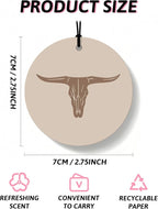 Boho Beige Western Round Car Air Freshener 4 Pcs, Preppy Cow Skull Cactus Cowgirls Boots Hanging Air Freshener for Cars Closet Drawer Books, Western Car Accessories Mirror Decor for Women
