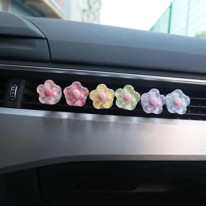 6 Pcs Daisy Flower Air Vent Clip Air Freshener Outlet Clip Charm Car Interior Decor Accessories for Women Girls Christmas Gifts Cute Car Decor for Girls Women