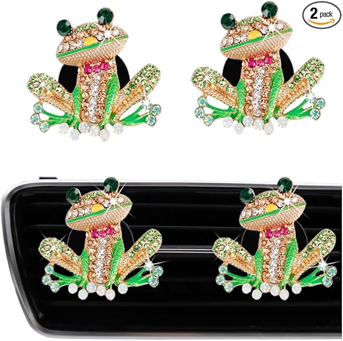 Frog Car Accessories, 2pcs Bling Tree Frog Air Vent Clips Car Air Fresheners,Cute Red Bow Tie Colorful Rhinestones Frog Car Decor,Refillable Diffuser