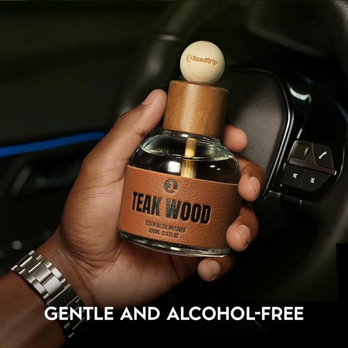 Car Air Freshener - Long Lasting Essential Oil Diffuser - Aromatherapy Accessories for Men & Women - Valentines Day Gifts for Him - Teakwood Car Scent Diffuser 3.38 FL OZ/100ML