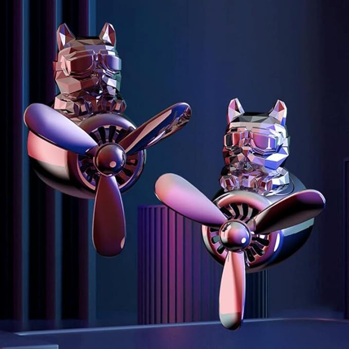 Katutude Car Air Fresheners Cute Bulldog Pilot Car Air Outlet Fan Rotating Propeller Car Aroma Diffuser Perfume Clips Automotive Decoration, Black