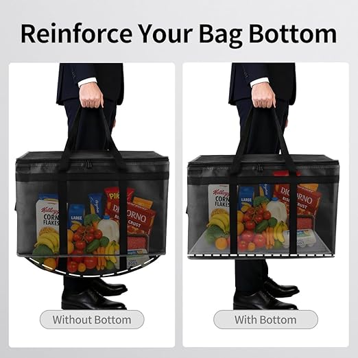 2PK Insulated Grocery Bags Reusable Heavy Duty - Cooler Tote with Reinforced Base for Stability & No Sag - XL Thermal Bag for Hot Cold Food, Delivery, Shopping, Travel, Camping, Grocery Essentials