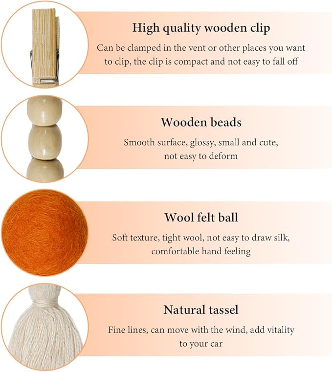 6 PCS Felt Ball Car Diffuser, Hanging Tassel Diffuser Car Air Freshener Bead Aromatherapy Diffuser, Car Vent Clip Essential Oil Diffuser, Car Interior Decorative Charm (Normal)