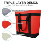 CIVJET Insulated Reusable Tote Bag for Grocery Shopping for Women, Pizza/Food Delivery Bag to Keep Food Cold/Hot for Commercial Food Transport, Cooler bags for Travel/Beach/Picnic, Non-Waterproof, Red