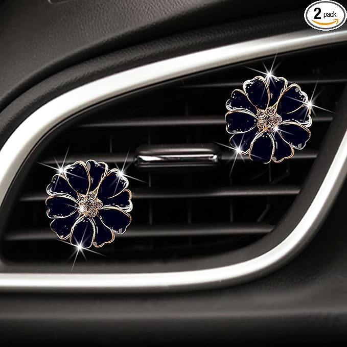 2 Pieces Daisy Flower Air Vent Clip Cute Car Air Freshener Clip Bling Rhinestone Car Air Outlet Decorations Charm Car Inter Decor Accessories for Girls Women
