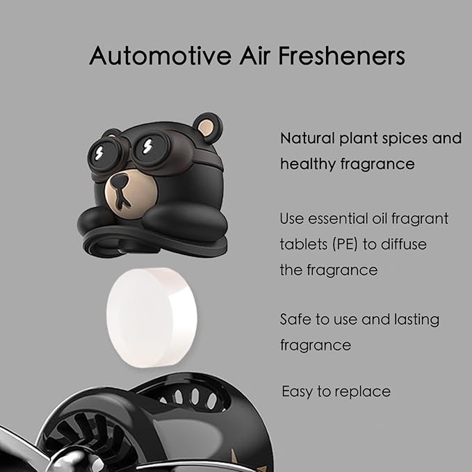 Car Air Fresheners Pilot Bear Cute Car Diffuser Rotating Propeller Cartoon Automotive Air Outlet Car Perfume Decoration (Pilot Bear)