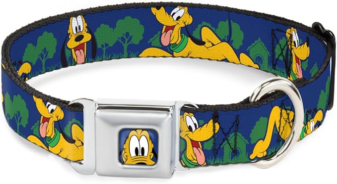 Dog Collar Seatbelt Buckle Pluto 4 Poses Landscape Blue Green 9 to 15 Inches 1.0 Inch Wide