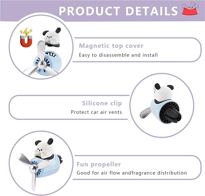 Car Air Fresheners Cute Cartoon White Puppy Pilot Car Diffuser Rotating Propeller Automotive Air Outlet Fan Creative Car Perfume Decoration Funny Car Interior Accessories