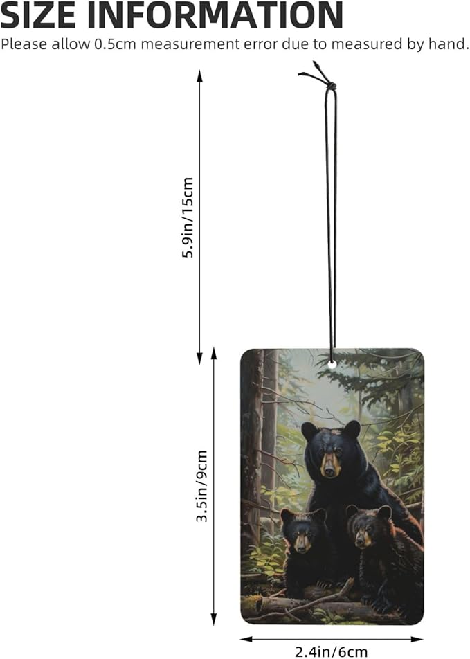 Car Air Fresheners Cards - Set of 4 Pieces with Stylish Black bear family Print - Long-Lasting Fragrance for Your Vehicle