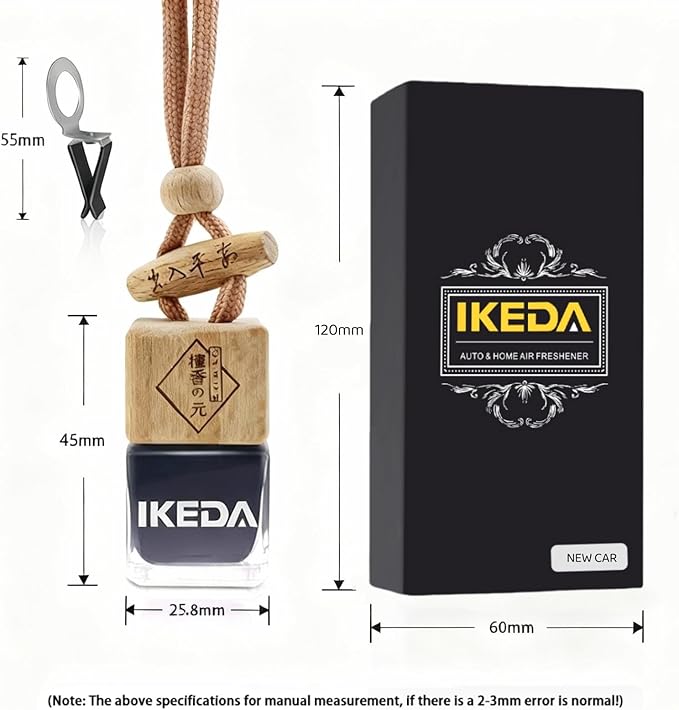 Ikeda Car Air Freshener, Hanging Essential Oil Diffuser For Automotive, 45+ days Long Lasting Fragrance, Includes: Dark Night and Coconut and New Car (10ml Pack of 3)