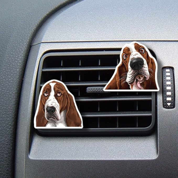 WIRESTER Set of 2 Fresh Scented Car Air Freshener Vent Clip, Decorative Accessories, Interior Decoration for Cars - Basset Hound Dogs, Cat Dog Sweet Kiss, Winking Golden Retriever Dogs