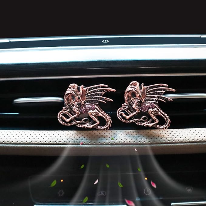 Dragon Car Vent Clips Car Air Freshener 2pcs Dragon Car Accessories for Women Copper Anime Car Interior Decor Refillable Car Diffuser for Essential Oil