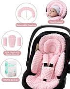 Infant Car Seat Insert with Extra Cushion for Preemie to Toddler, Reversible Newborn Carseat Insert for Baby Head Body Support, Fits for Stroller, Baby Swing, Bouncer - Dots, Pink