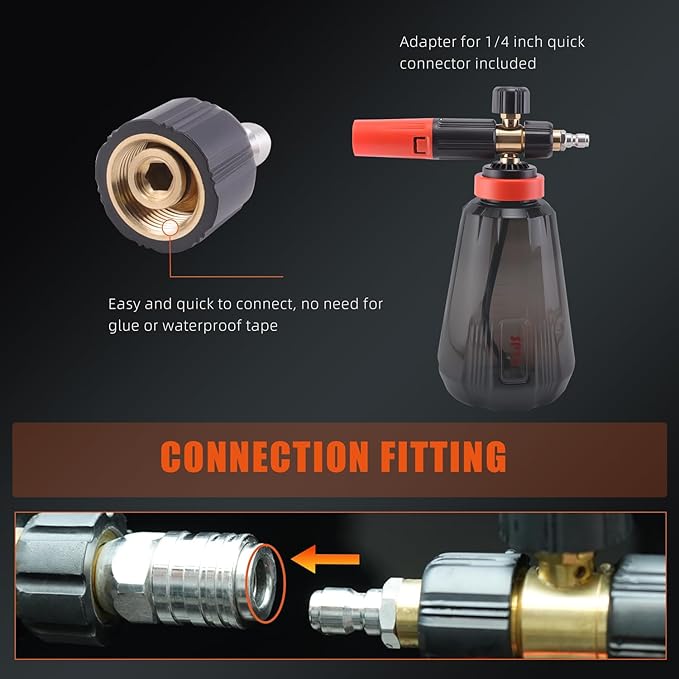 SPTA PRO Foam Cannon (Thicker Snow Foam Technology) with 1/4 Inch Quick Connector for Pressure Washer (Wide Mouth), 34 Oz Bottle (1/4" Quick Connector) with Adjustable Thick Foam+16Oz Car Wash Soap