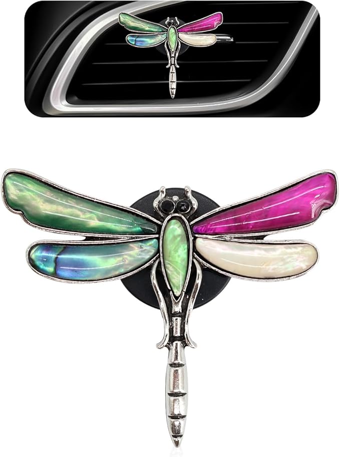 Dragonfly Car Air Vent Clip,Cute Air Freshener Car Interior Decor,Glamorous Abalone Shell Dashboard Decoration Gift for Women Teens,Refillable Diffuser(Hot Pink)