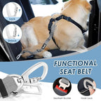 SlowTon Dog Seatbelt, 2 Pack Dog Seat Belt Car Leash Adjustable Elastic Bungee Buffer Heavy Duty Nylon Reflective Pet Safety Tether Connect to Dog Harness for Travel Riding in Vehicle (Daul Clip, GY)