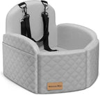 Dog Car Seat for Small/Medium Dogs, Elevated Dog Booster Seat Memory Foam Puppy Car Seat with Washable Cover, Travel Safety Pet Seat for Car with Storage Pockets Up to 35 lbs (Grey)