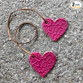 Air Flair | Leather Car Air Freshener | Double Heart | Rose Pattern (Fuchsia, Warm Sugar Scent)