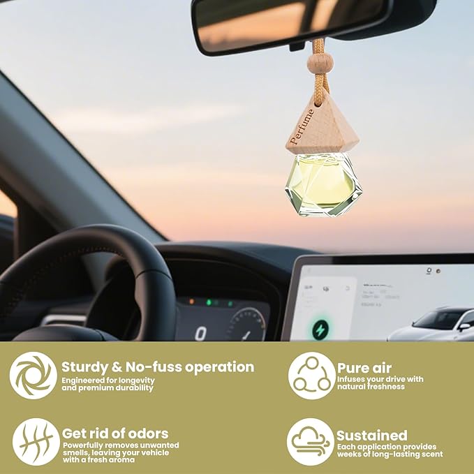 Car Air Freshener Hanging Diffuser – Long-Lasting Essential Oil Scent (Up to 60 Days) – Non-Toxic & Eco-Friendly – 2-Pack Auto Fresheners Made in USA (Diamond Bottles (2 × 0.27 Fl Oz), Vanilla Cream)