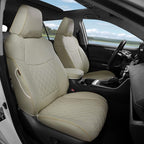 Lolcar Rav4 Seat Covers Custom Fit for Toyota Rav4 (for Hybrid) 2019-2025 LE,XLE,XLE Premium,Limited,Woodland Edition, Leather Truck Seat Cover Full Set for SUV,Faux Leather(Grid Beige)