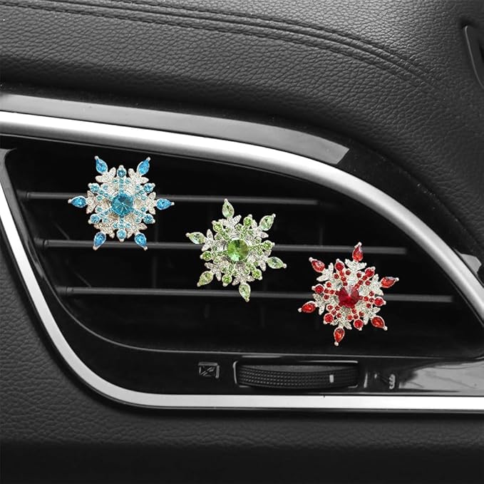 Bling 4Pcs Snowflake Air Vent Clips Car Air Freshener Outlet Clips Bling Rotatable Snowflake Car Vent Decorations Stress Relief Auto Accessories Toy Refillable (Pink)