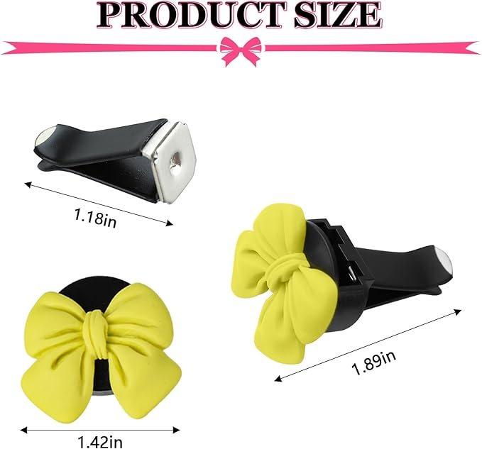 Wuyaoyao 6PCS Bow Car Air Freshener Clips, Cute Bow Car Air Vent Clip, Coquette Auto Air Conditioning Outlet Diffuser Perfume Clips, Interior Decoration, Auto Decor for Women Girls (Yellow, 6PCS)