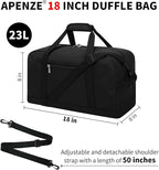 Small Gym Bag 18 inch Carry On Duffel Bag for Weekender Travel - Black