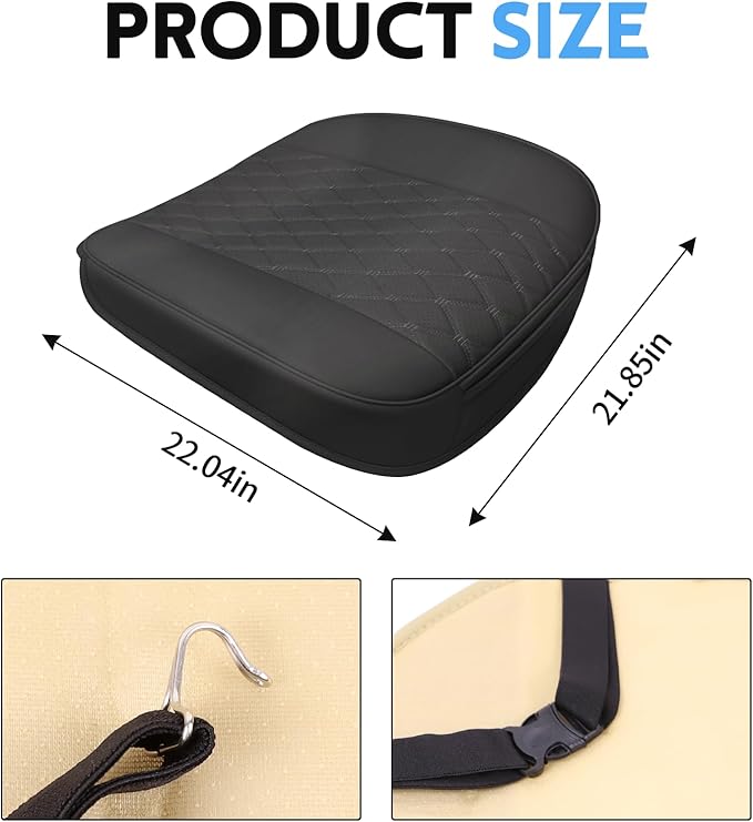 wuyaoyao Leather Car Seat Bottom Covers, Anti-Slip Front Seat Covers for Car, Auto Seat Cover Cushion Pad, Full Wrap Bottom Auto Seat Protector with Pocket Suitable for Most Vehicles (Black)