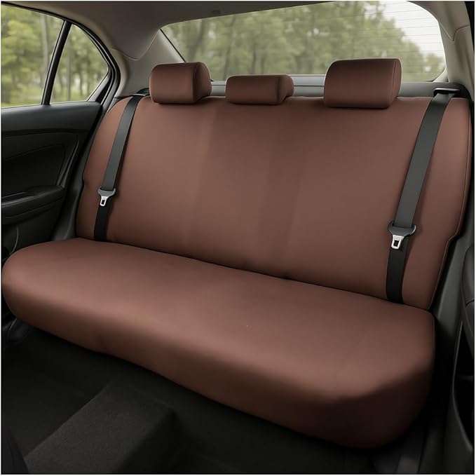 BESULEN Car Back Seat Cover, Dustproof Elastic Cloth Vehicle Rear Seat Bench Protector for Pets Kids, Waterproof Stretch Automobile Interior Accessories, Universal for Sedan Truck SUV (Coffee)