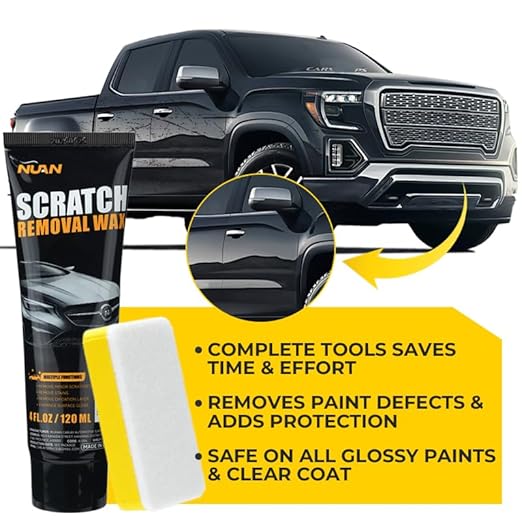 NUAN 2PCS Car Scratch Remover Wax, Universal Premium Polishing Compound for Deep Scratches, 4 fl oz (120 ML), with Sponge and Cloth, Black