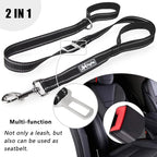 PoyPet 5 Feet Dog Leash - 3M Reflective - 2 Cushioned Handles - Functional Car Seat Belt(Black)