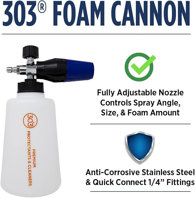 303 Products Foam Cannon for Pressure Washer, Heavy Duty Foam Gun with Anti-Corrosive Stainless-Steel Fitting & Adjustable Foam Spray for Car Wash & Detailing, 2L Reservoir (39030)