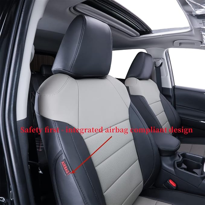 coverdream Custom Fit Seat Covers for Toyota RAV4 Limited,XLE,SE,Platinum,Adventure 2013 2014 2015 2016 2017 2018,Full Coverage Leather Seat Protector (Full Set,Black/Gray)