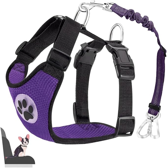 Lukovee Dog Seat Belt for Car, Adjustable Dog Car Harness for Large Medium Small Dogs, Soft Padded & Breathable Mesh Dog Seatbelt with Car Strap and Carabiner (Purple,XS)