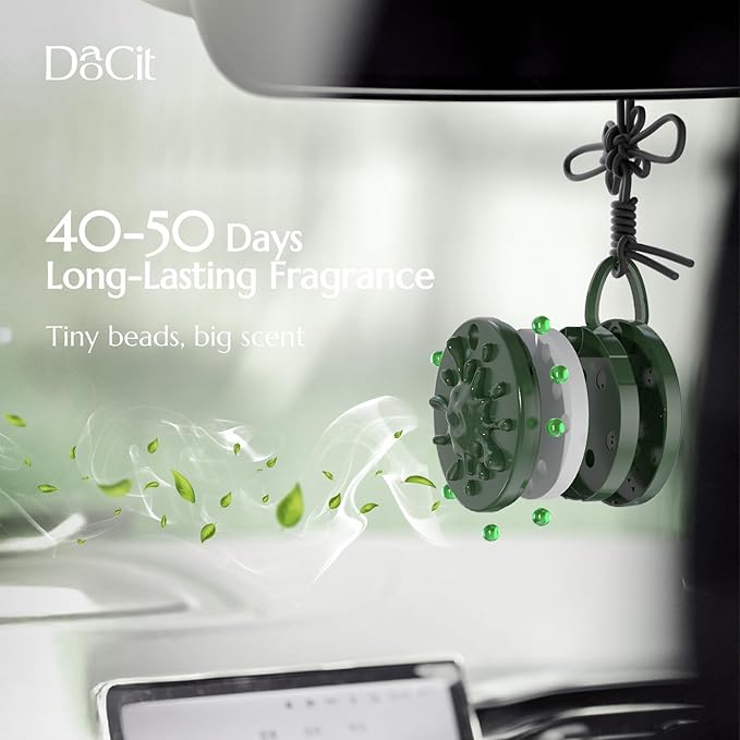 Car Air Freshener Hanging Essential Oil Diffuser with Bead Release Design, 40+ Days Long Lasting Scent for Men & Women, 7 Original + 14 Refills for Car/Home/Office, Freesia