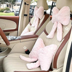 LYFJMUS 4 Pack Plush Bow Car Headrest Pillow and Lumbar Support Pillow Soft Butterfly Car Neck Pillows for Driving Cars Decor (Pink)