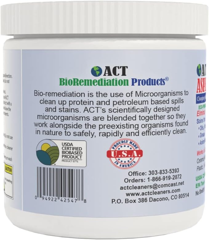 ACT Asphalt Cleaner – Eco-Friendly Dry Powder Oil Stain Remover for Driveways, Parking Lots & Roadways | HOA Approved | Bioremediation Formula | Safe around Pets | 8oz