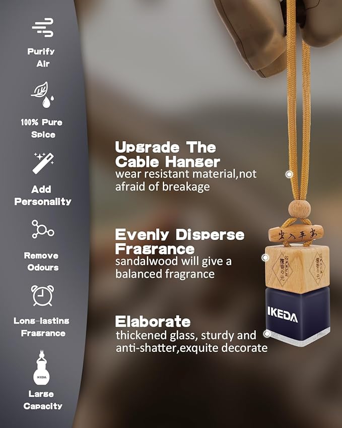 Car Air Fresheners for Men | 10ml Air Freshener | Strong Perfume Hanging Diffuser with Odour Eliminaor Technology | Car Accessories | Car Scents Air Fresheners by Ikeda (Square, New Car)